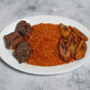 jollof w beef + plantain